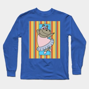 Dancing Ballerina Ballet Hippopotamus Long Sleeve T-Shirt